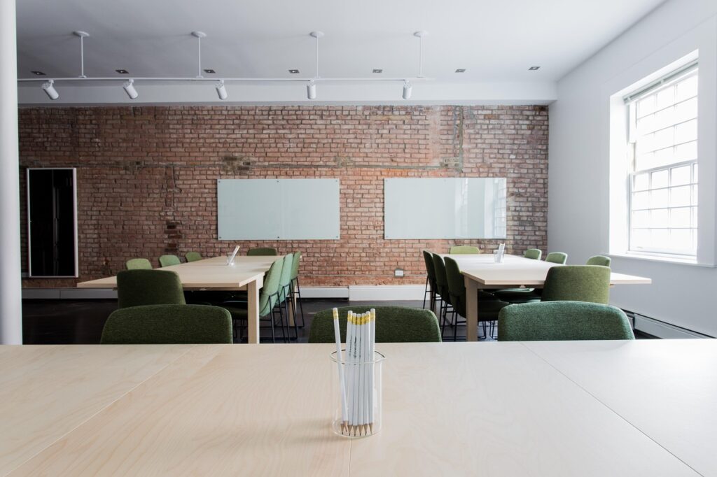 Bright school classroom prepared for daily use
