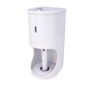 A white powder coated TR to toilet roll holder