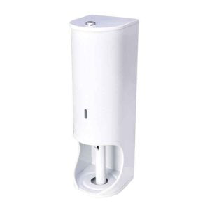 A white powder coated toilet roll holder